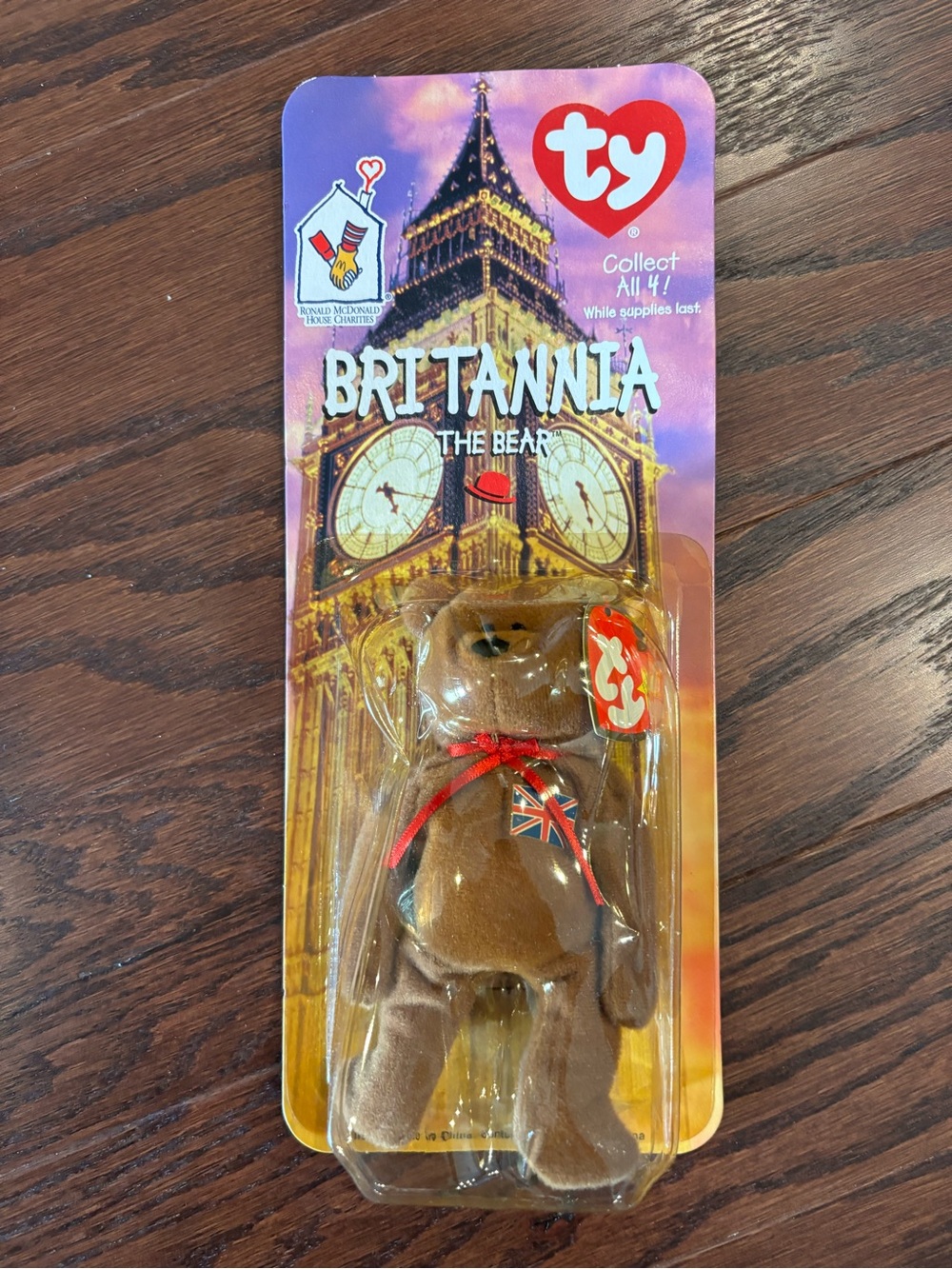 Ty Britannia Bear Plush — Brown with Red & Blue Accents